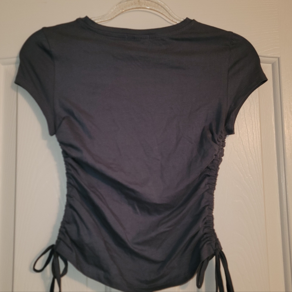 Derek Heart Blue Smiley Face Ruched Tee - Picture 2 of 5